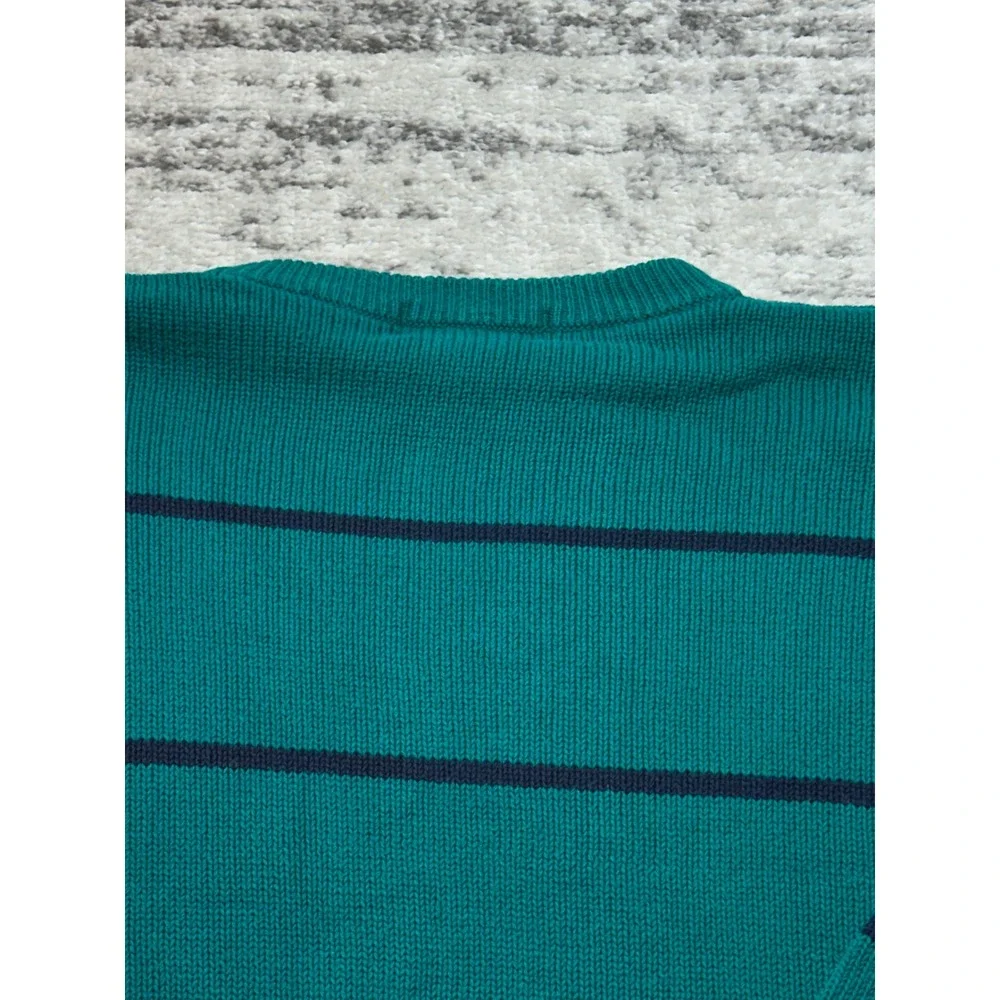 Eddie Bauer Sweater Mens XL Teal Striped VTG 90s Cotton Knit Crewneck Fisherman